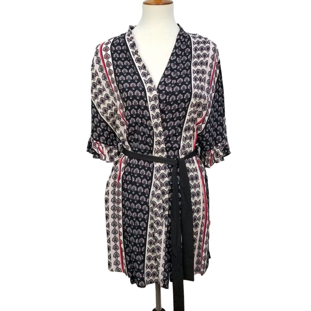 JOSIE NATORI NEW Women's Floral Print Robe Loungewear Short Sleeve Rayon Size S